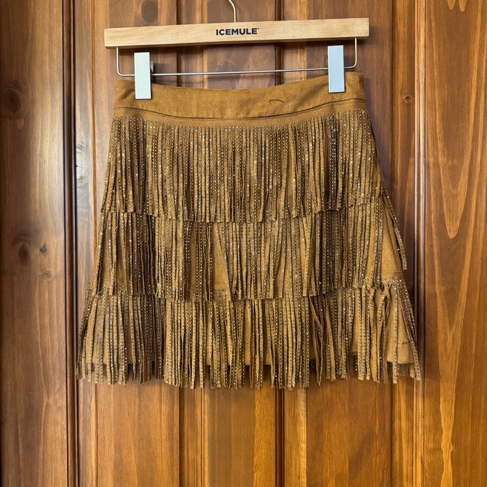 Sparkly fringe faux leather skirt